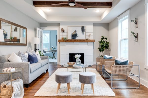 Family room with fireplace in home built by Richmond Hill Design-Build