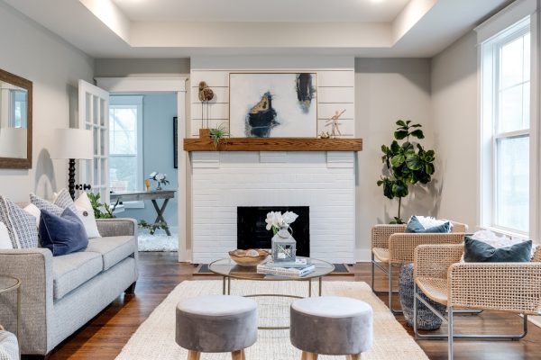 Family room with fireplace in home built by Richmond Hill Design-Build