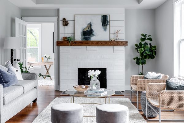 Beautiful family room with brick fireplace in home built by Richmond Hill Design-Build