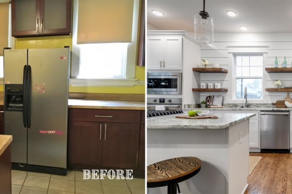 Gorgeous updated kitchen with floating shelves by Richmond Hill Design-Build