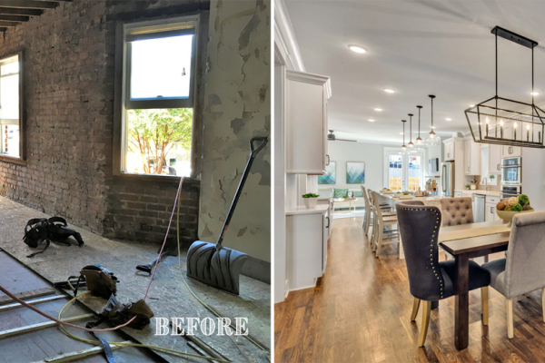 Before and after photos of kitchen and dining areas by Richmond Hill Design-Build