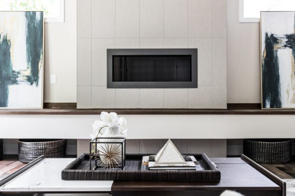 Linear fireplace in new contemporary home by Richmond Hill Design-Build