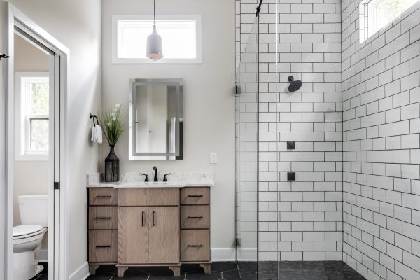 Gorgeous owner's bathroom in new contemporary home by Richmond Hill Design-Build