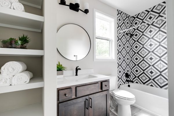 Guest bathroom in new contemporary home by Richmond Hill Design-Build