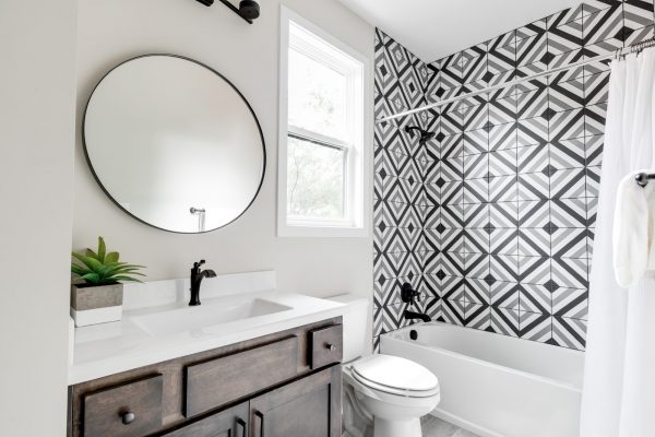 Guest bathroom in new contemporary home by Richmond Hill Design-Build