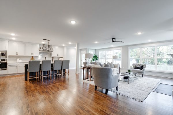 Kitchen and family room of renovation of home by Richmond Hill Design-Build