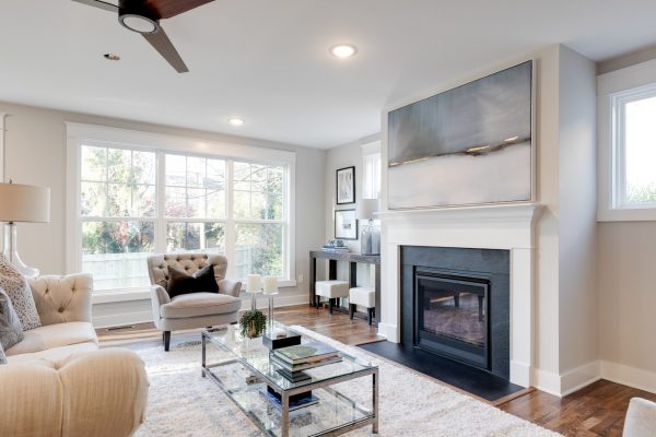 Family room with built-ins in renovated home by Richmond Hill Design-Build