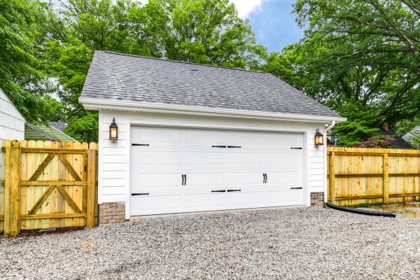 Two car garage in backyard of beautiful new home built by Richmond Hill Design-Build