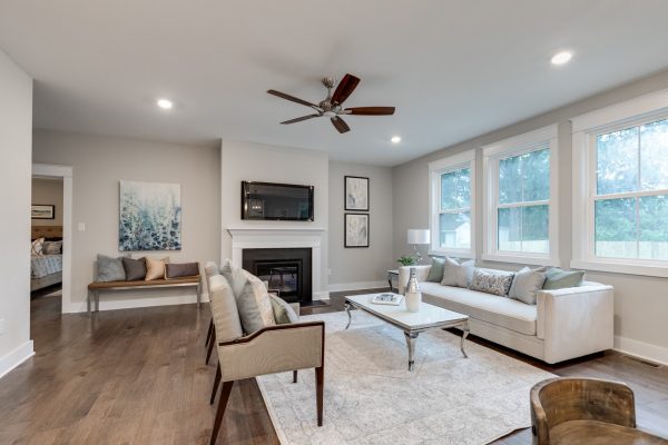 Family room with fireplace in home built by Richmond Hill Design-Build