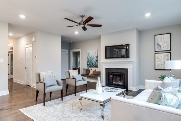 Family room with fireplace in home built by Richmond Hill Design-Build