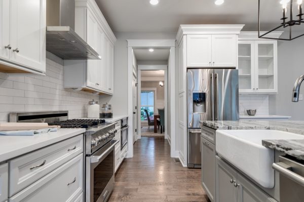 Kitchen with wood floors in home built by Richmond Hill Design-Build