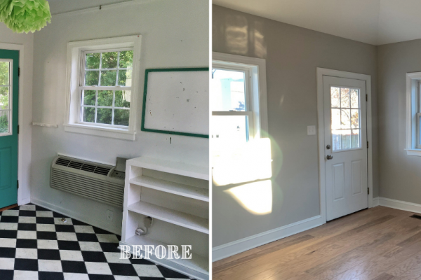 Before and after of first floor bedroom of renovated home by Richmond Hill Design-Build