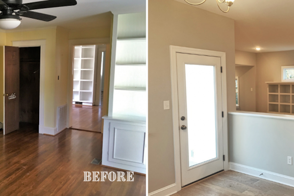 Before and after of family room of renovated home by Richmond Hill Design-Build