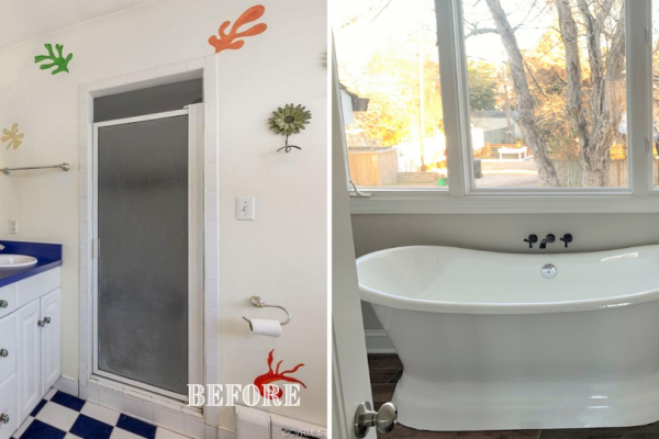 Before and after of middle floor bathroom of renovated home by Richmond Hill Design-Build