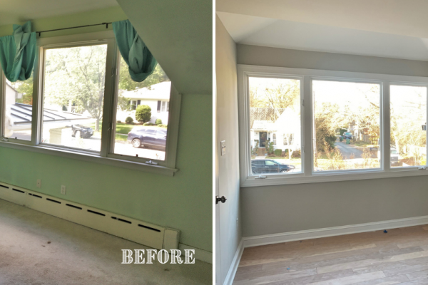 Before and after of middle floor bedroom of renovated home by Richmond Hill Design-Build