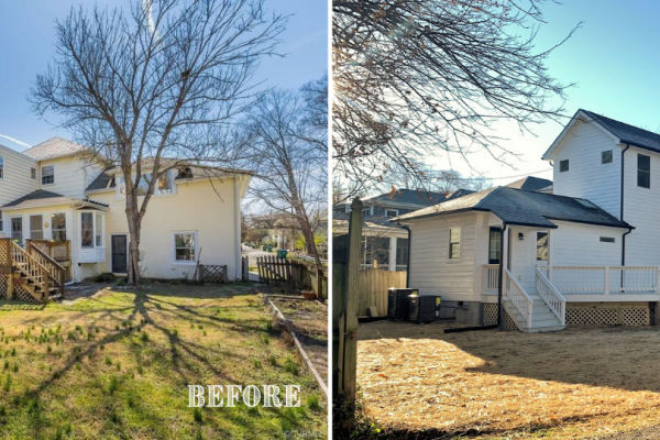 Before and after of rear exterior of renovated home by Richmond Hill Design-Build
