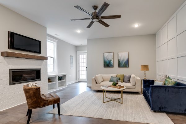 Family room in townhouse by Richmond Hill Design-Build