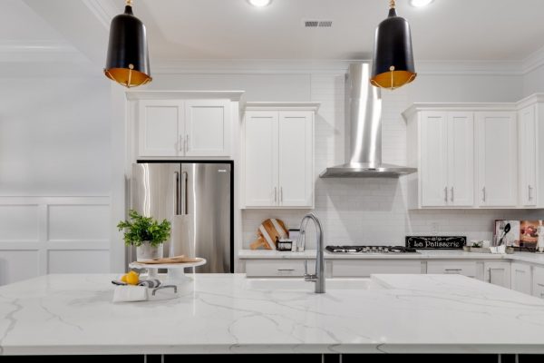 Beautiful island in kitchen of new townhouse by Richmond Hill Design-Build