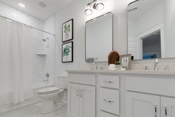 Guest bathroom in beautiful new townhouse by Richmond Hill Design-Build