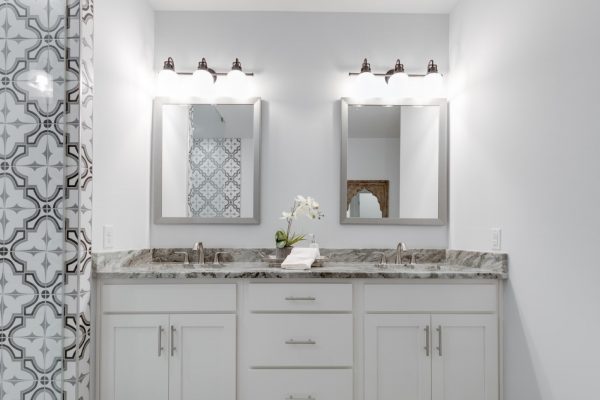 Double vanity in beautiful owner's bathroom in new townhouse by Richmond Hill Design-Build