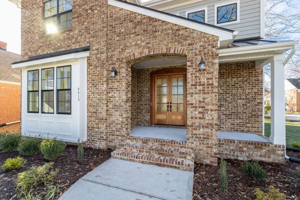 Brick front porch of new home built by Richmond Hill Design-Build