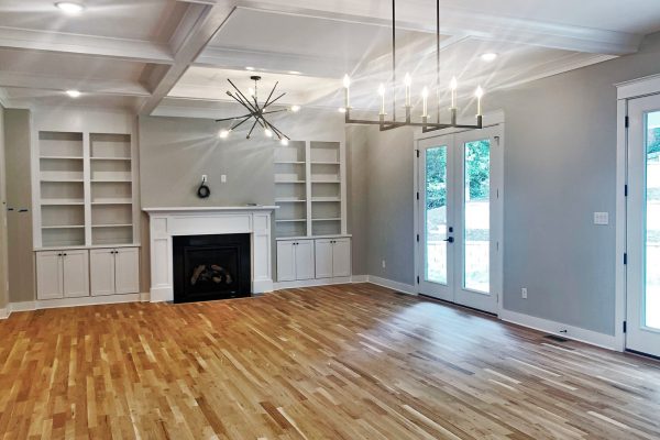 Great room with built-ins in home built by Richmond Hill Design-Build