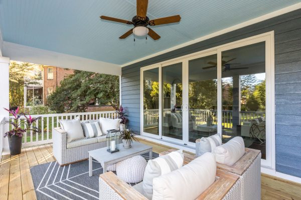 Lovely covered porch of new home built by Richmond Hill Design-Build