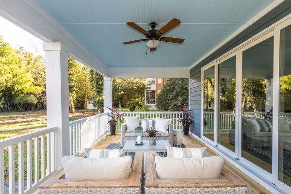 Lovely covered porch of new home built by Richmond Hill Design-Build