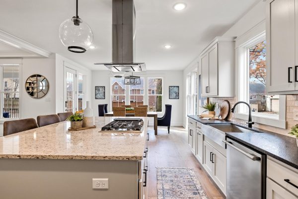 Kitchen into great room in new home by Richmond Hill Design-Build