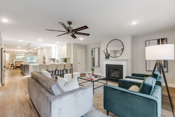 View from Family room into kitchen in renovated home by Richmond Hill Design-Build