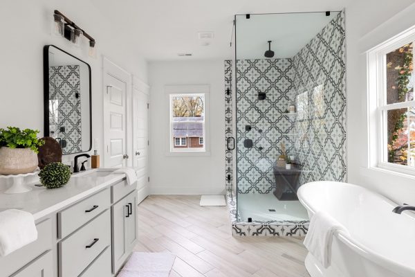 Primary bathroom in new home by Richmond Hill Design-Build