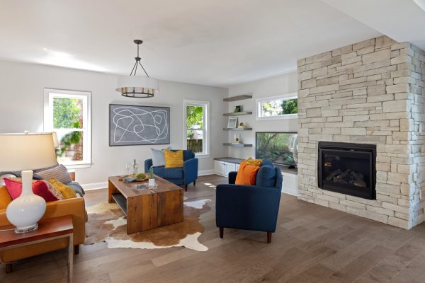 Family room of beautiful remodeled home by Richmond Hill Design-Build