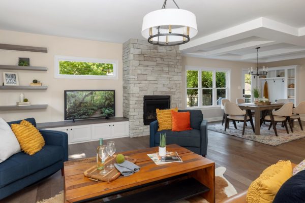 Family room and dining area of beautiful remodeled home by Richmond Hill Design-Build