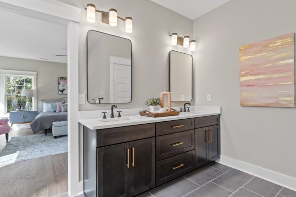 Second floor primary bathroom in new home by Richmond Hill Design-Build