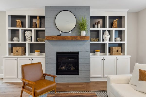 Fireplace in family room of remodeled home by Richmond Hill Design-Build