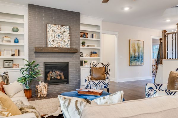 Fireplace in family room of new home built by Richmond Hill Design-Build