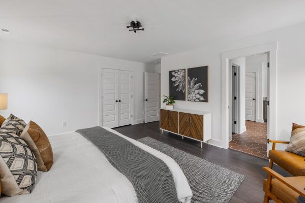 Primary bedroom in new home built by Richmond Hill Design-Build