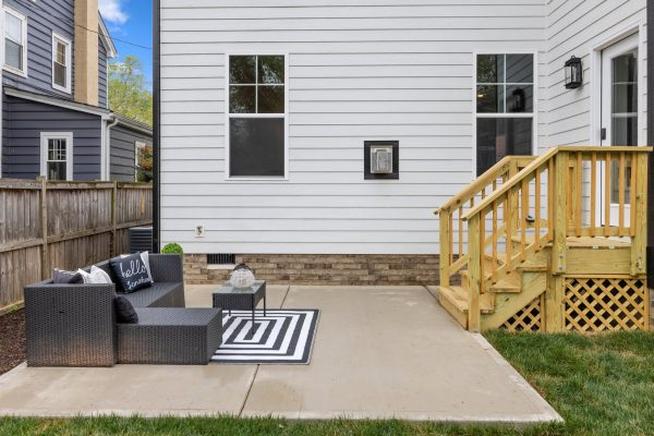 Rear patio of new home built by Richmond Hill Design-Build