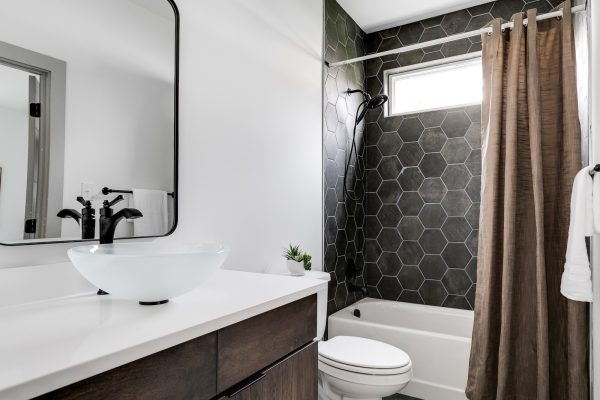 First floor bathroom of new home by Richmond Hill Design-Build