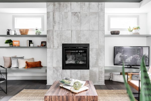 Fireplace in family room of new home by Richmond Hill Design-Build