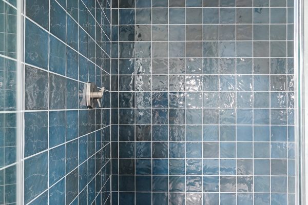 Shower in primary bathroom in new home by Richmond Hill Design-Build