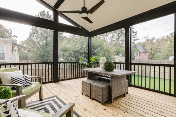 Screened-in porch of new home by Richmond Hill Design-Build
