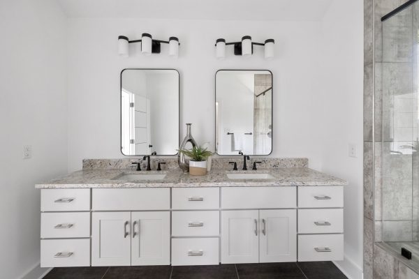 Vanity in primary bathroom of new home built by Richmond Hill Design-Build