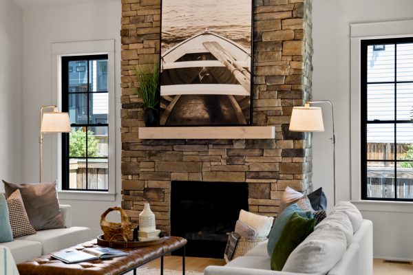 Fireplace in family room of new home built by Richmond Hill Design-Build