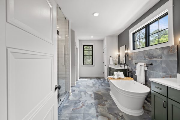 Primary bathroom of new home built by Richmond Hill Design-Build