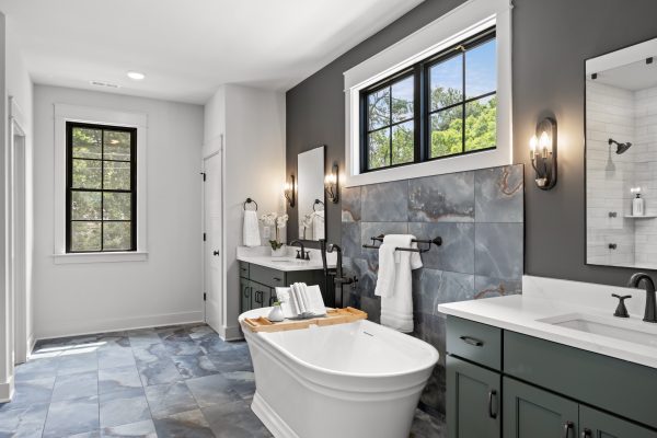 Primary bathroom of new home built by Richmond Hill Design-Build
