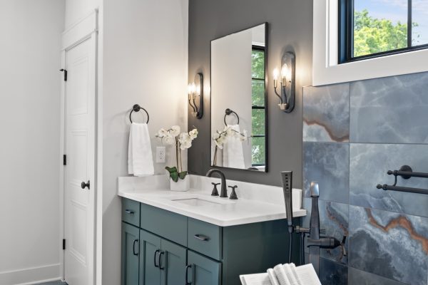 Primary bathroom of new home built by Richmond Hill Design-Build