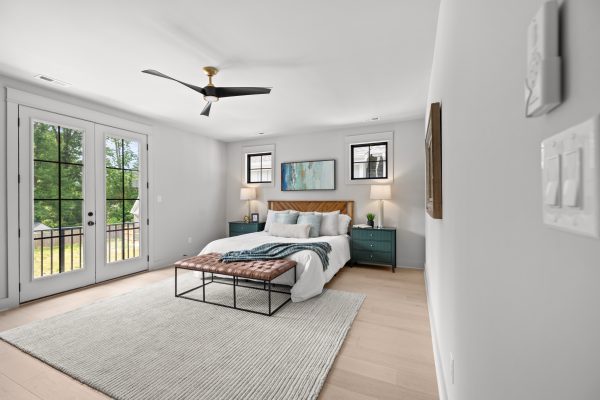 Primary bedroom of new home built by Richmond Hill Design-Build