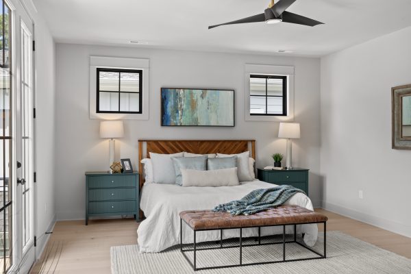 Primary bedroom of new home built by Richmond Hill Design-Build
