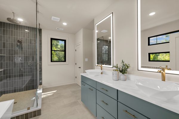 Primary bathroom in stunning new home built by Richmond Hill Design-Build